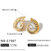 Women's Retro Textured Stainless Steel Pearl Earrings With Oil Drip Finish And Exaggerated Conch Geometric Design