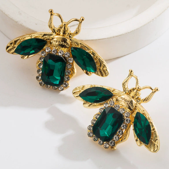 Women's Retro Trendy Animal Style S925 Silver Needle Alloy Earrings With Bee Pattern And Rhinestone Inlay