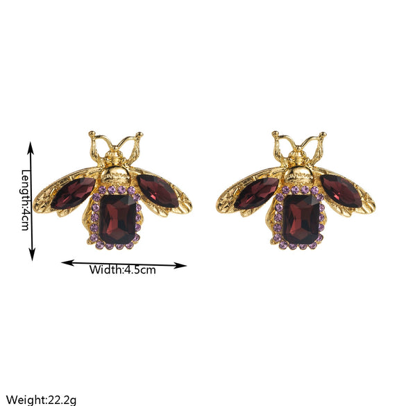 Women's Retro Trendy Animal Style S925 Silver Needle Alloy Earrings With Bee Pattern And Rhinestone Inlay