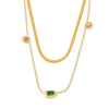 Women's Retro Tricolor Glass Stone Pendant Clavicle Chain Jewelry 316L Stainless Steel 18K Gold Plated Geometric Style