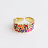 Women's Retro Wide Blue Leaf Geometric Pattern Opening Adjustable Ring With Electroplating