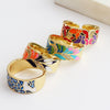 Women's Retro Wide Blue Leaf Geometric Pattern Opening Adjustable Ring With Electroplating