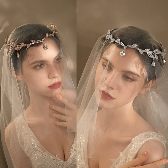 Women's Rhinestone Crown Headband Gold Tone Metal Princess Bridal Hair Accessory For Wedding Dress Photography