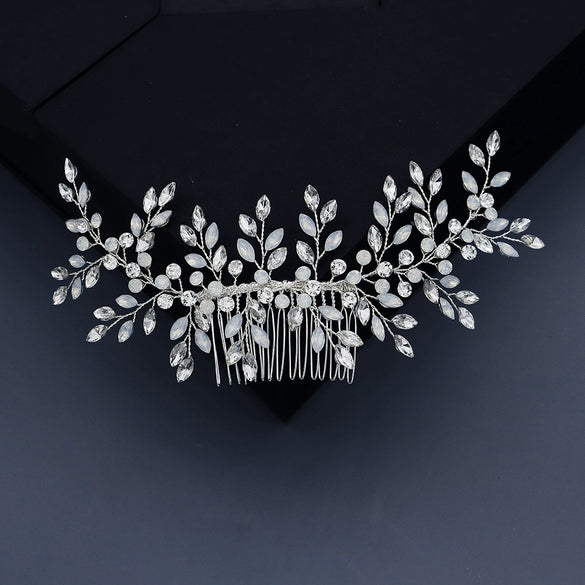 Women's Rhinestone Flower Hair Comb Handmade Woven Headdress For Bridal Wedding And Traditional Dress