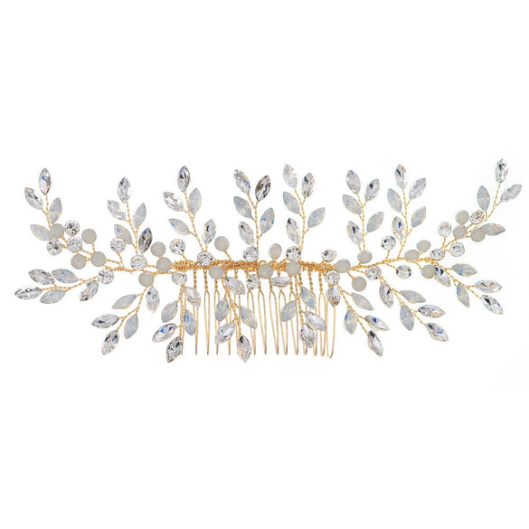 Women's Rhinestone Flower Hair Comb Handmade Woven Headdress For Bridal Wedding And Traditional Dress