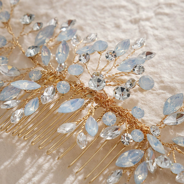 Women's Rhinestone Flower Hair Comb Handmade Woven Headdress For Bridal Wedding And Traditional Dress