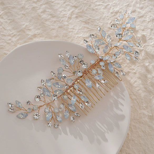 Women's Rhinestone Flower Hair Comb Handmade Woven Headdress For Bridal Wedding And Traditional Dress