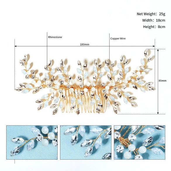 Women's Rhinestone Flower Hair Comb Handmade Woven Headdress For Bridal Wedding And Traditional Dress