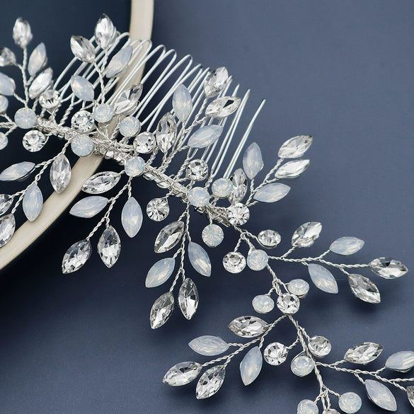 Women's Rhinestone Flower Hair Comb Handmade Woven Headdress For Bridal Wedding And Traditional Dress