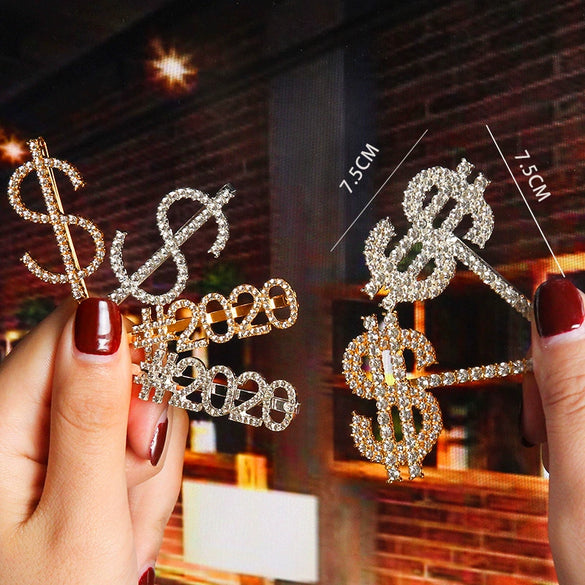 Women's Rhinestone Letter Hair Side Clip Sparkling Text Design Bangs Hairpin Accessory