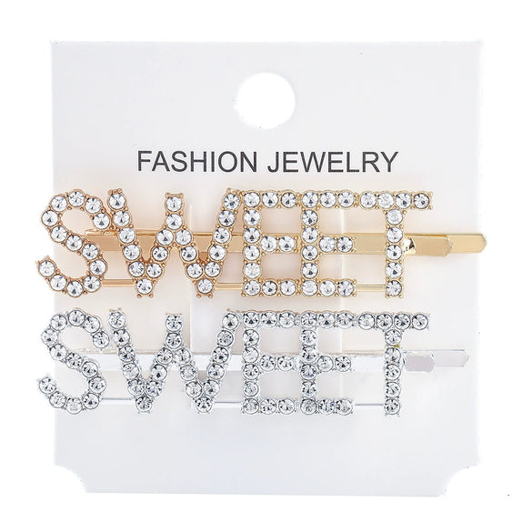 Women's Rhinestone Letter Hair Side Clip Sparkling Text Design Bangs Hairpin Accessory