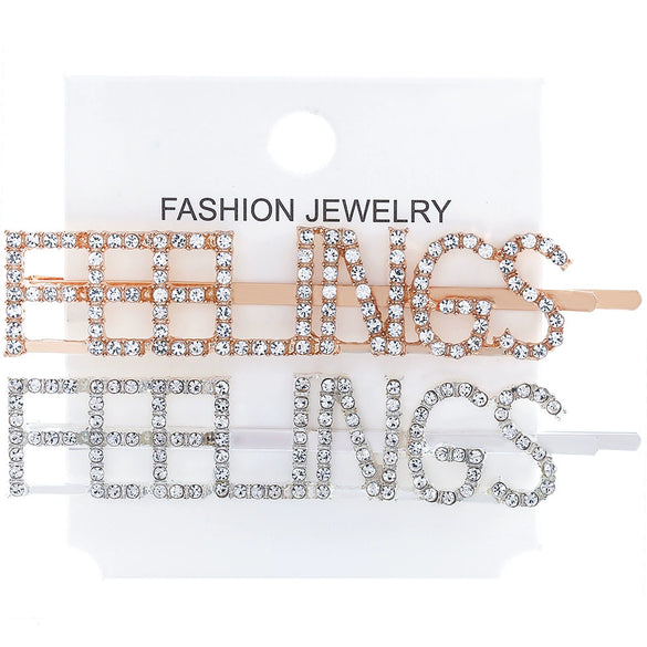 Women's Rhinestone Letter Hair Side Clip Sparkling Text Design Bangs Hairpin Accessory