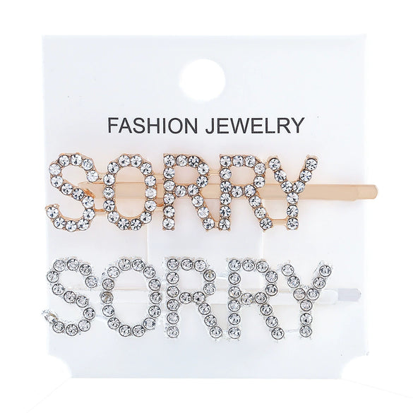 Women's Rhinestone Letter Hair Side Clip Sparkling Text Design Bangs Hairpin Accessory