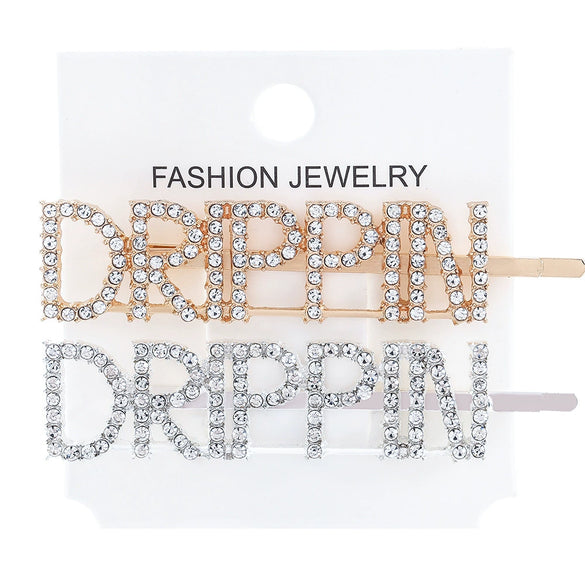 Women's Rhinestone Letter Hair Side Clip Sparkling Text Design Bangs Hairpin Accessory