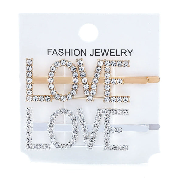 Women's Rhinestone Letter Hair Side Clip Sparkling Text Design Bangs Hairpin Accessory