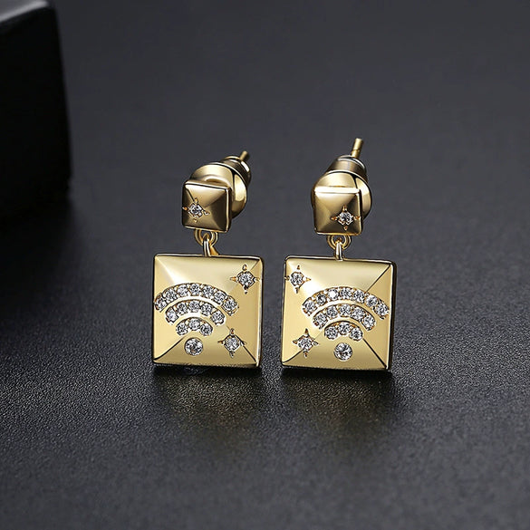 Women's Rhombus Copper Earrings With Zircon Inlay And Electroplated Finish Fashion Jewelry