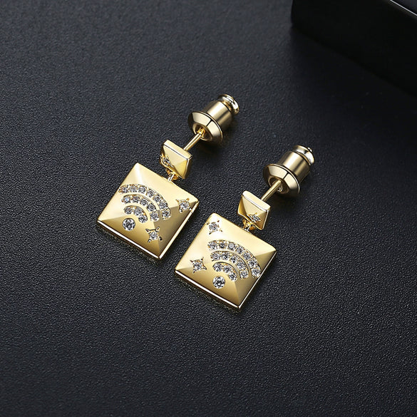 Women's Rhombus Copper Earrings With Zircon Inlay And Electroplated Finish Fashion Jewelry