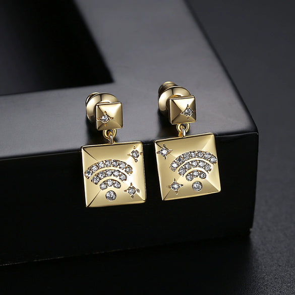 Women's Rhombus Copper Earrings With Zircon Inlay And Electroplated Finish Fashion Jewelry