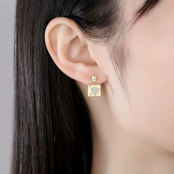 Women's Rhombus Copper Earrings With Zircon Inlay And Electroplated Finish Fashion Jewelry