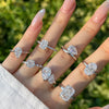 Women's Ring S925 Sterling Silver Geometric Style Flower Cut Square Water Drops Snowflake Zircon Electroplated