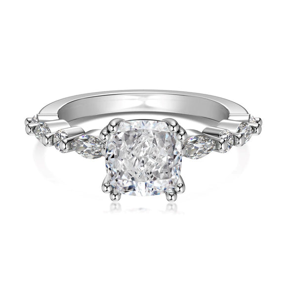 Women's Ring S925 Sterling Silver Geometric Style Flower Cut Square Water Drops Snowflake Zircon Electroplated