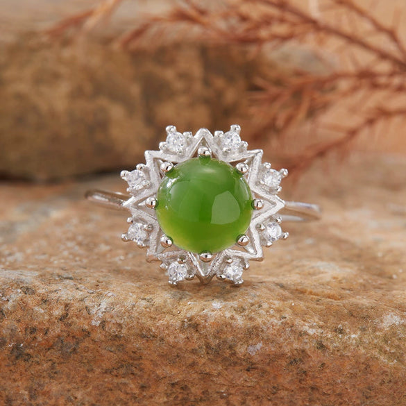 Women's Ring S925 Sterling Silver With Natural Jade Lapis Lazuli Topaz Amethyst Citrine Set With Crystal In Flower Shape