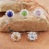 Women's Ring S925 Sterling Silver With Natural Jade Lapis Lazuli Topaz Amethyst Citrine Set With Crystal In Flower Shape