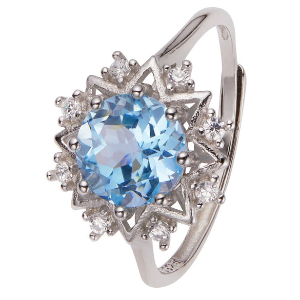Women's Ring S925 Sterling Silver With Natural Jade Lapis Lazuli Topaz Amethyst Citrine Set With Crystal In Flower Shape