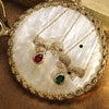 Women's Rococo Style Bow Pendant Necklace With Cultured Ruby Emerald 925 Silver O Word Chain Electroplated