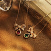 Women's Rococo Style Bow Pendant Necklace With Cultured Ruby Emerald 925 Silver O Word Chain Electroplated