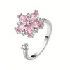 Women's Romantic Cherry Blossom Zircon Ring With Floral Open Design Adjustable Fit And Polished Electroplated Copper Finish