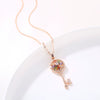 Women's Rose Gold Colorful Zircon Key Pendant Necklace With Small Clear Geometric Charm Copper O Chain
