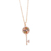 Women's Rose Gold Colorful Zircon Key Pendant Necklace With Small Clear Geometric Charm Copper O Chain
