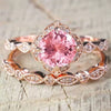 Women's Rose Gold Flower Ring Set With Micro Inlaid Zircon Electroplated Metal Hand Jewelry Elegant Fashion Style