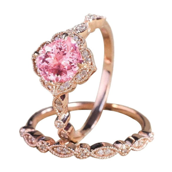Women's Rose Gold Flower Ring Set With Micro Inlaid Zircon Electroplated Metal Hand Jewelry Elegant Fashion Style