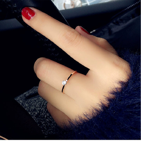 Women's Rose Gold Plated Titanium Steel Geometric Ring With Pearlescent Finish Wedding Engagement Jewelry Gift