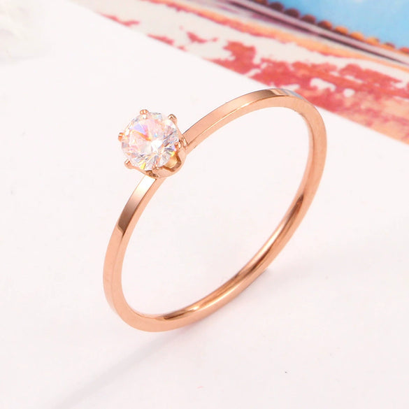 Women's Rose Gold Titanium Steel Heart Shape Ring With Six Claw Diamond Inlay Fashion Jewelry