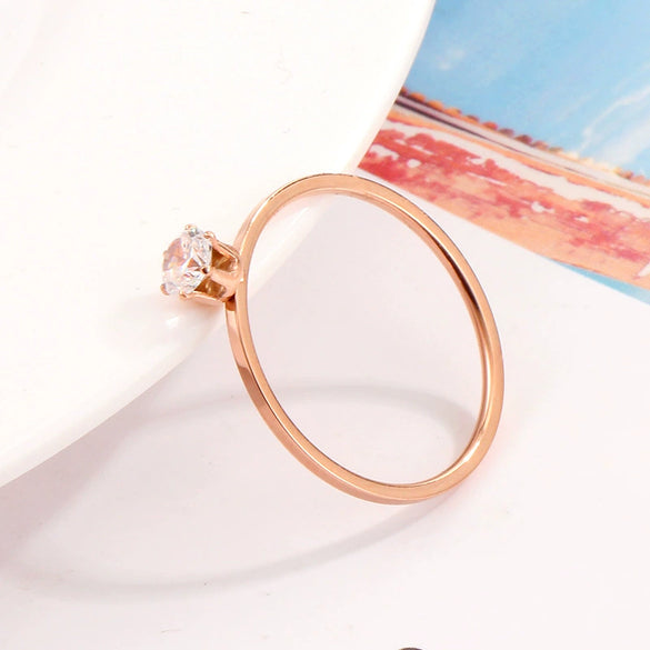 Women's Rose Gold Titanium Steel Heart Shape Ring With Six Claw Diamond Inlay Fashion Jewelry