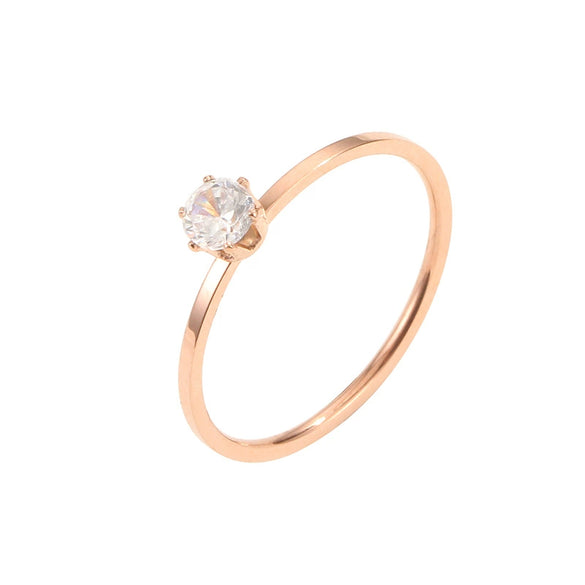 Women's Rose Gold Titanium Steel Heart Shape Ring With Six Claw Diamond Inlay Fashion Jewelry