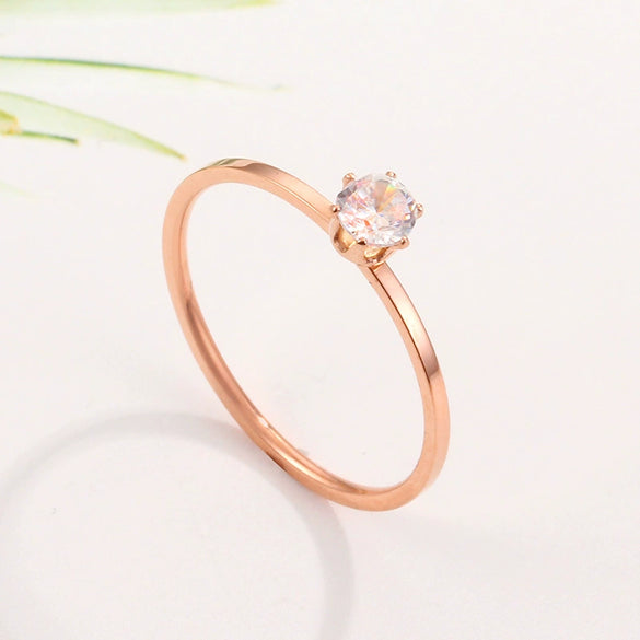 Women's Rose Gold Titanium Steel Heart Shape Ring With Six Claw Diamond Inlay Fashion Jewelry
