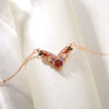 Women's Rose Gold Tone Copper Letter V Necklace With Artificial Zircon Pendant And O Chain Fashion Jewelry
