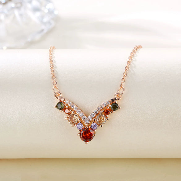 Women's Rose Gold Tone Copper Letter V Necklace With Artificial Zircon Pendant And O Chain Fashion Jewelry