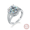 Women's Round Bag Three Rows Moissanite Ring 925 Silver With Geometric Design Electroplated