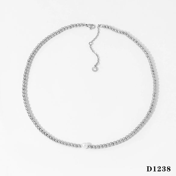 Women's Round Bead Stainless Steel Jewelry Set With Vacuum Plating And Minimalist Geometric Style Necklace And Bracelet Suit For Wholesale