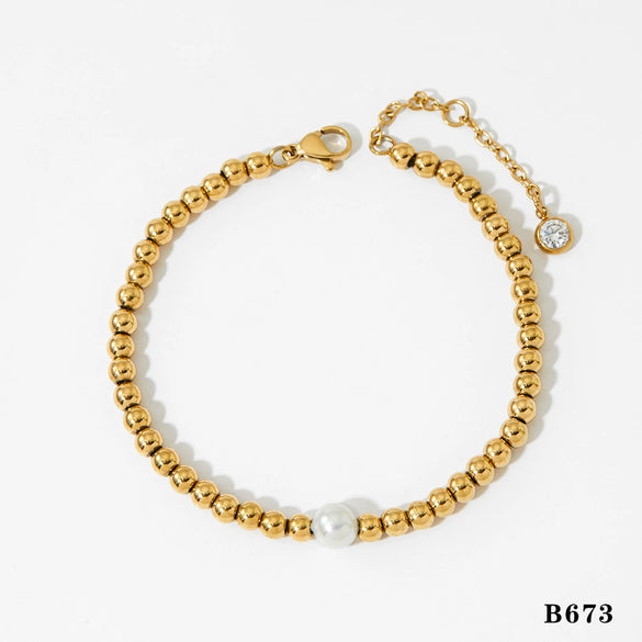 Women's Round Bead Stainless Steel Jewelry Set With Vacuum Plating And Minimalist Geometric Style Necklace And Bracelet Suit For Wholesale