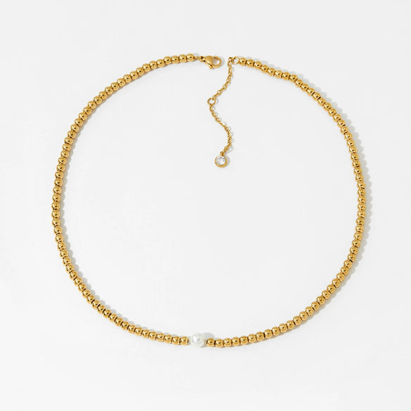 Women's Round Bead Stainless Steel Jewelry Set With Vacuum Plating And Minimalist Geometric Style Necklace And Bracelet Suit For Wholesale