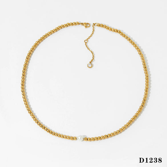 Women's Round Bead Stainless Steel Jewelry Set With Vacuum Plating And Minimalist Geometric Style Necklace And Bracelet Suit For Wholesale