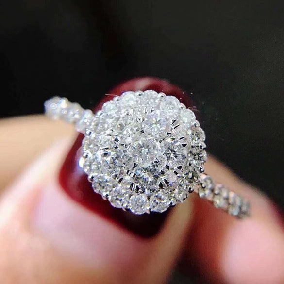 Women's Round Copper Geometric Zircon Inlaid Ring