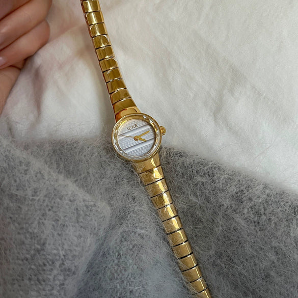 Women's Round Dial Watch With Snake Bone Chain Stainless Steel Buckle Alloy Strap Metal Case