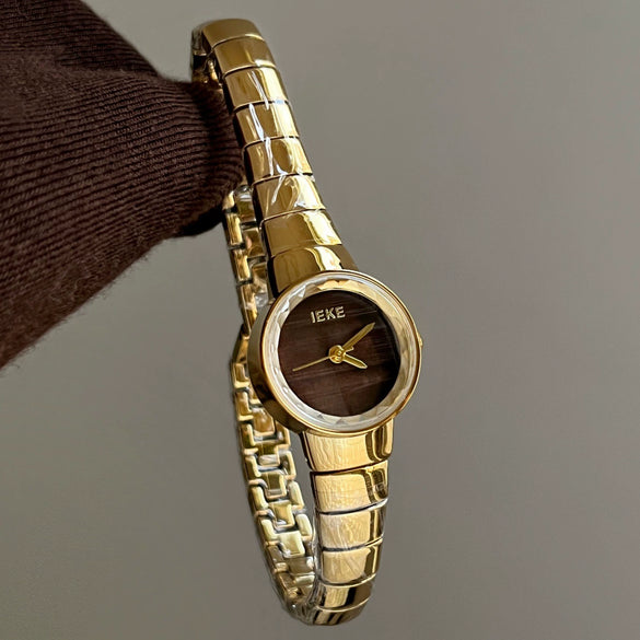 Women's Round Dial Watch With Snake Bone Chain Stainless Steel Buckle Alloy Strap Metal Case